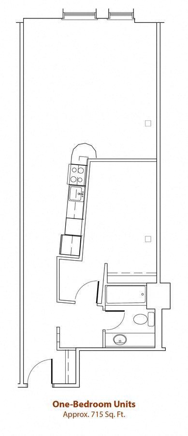 Floor plan for 1 bed, 1 bath, 720 sqft